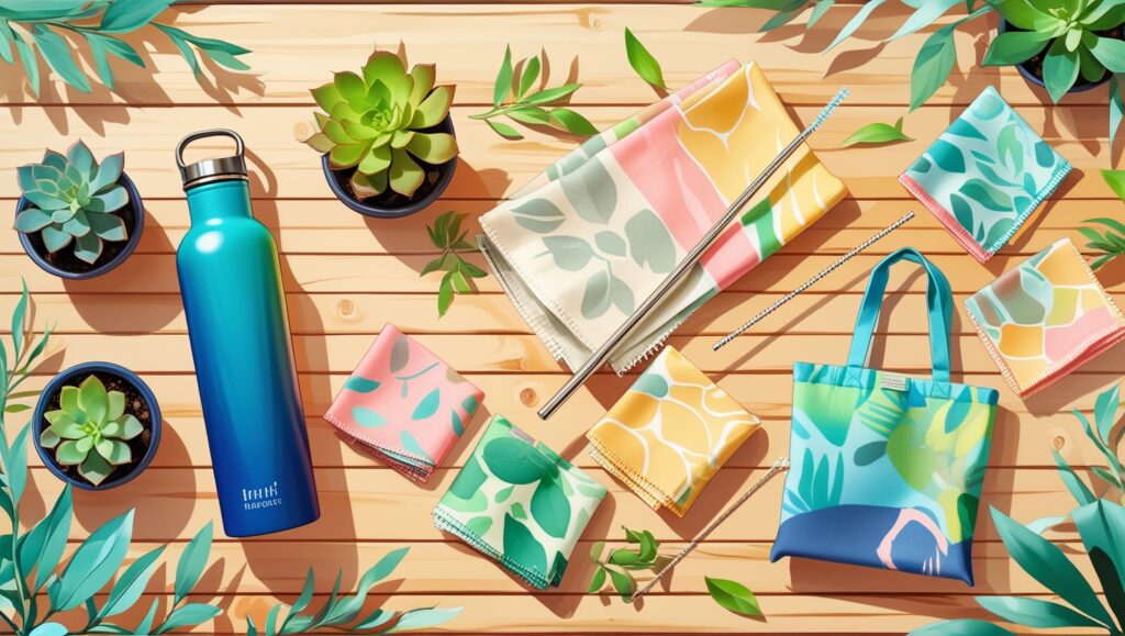 "A display of eco-friendly products from various sustainable brands, illustrating the importance of supporting environmentally responsible companies.